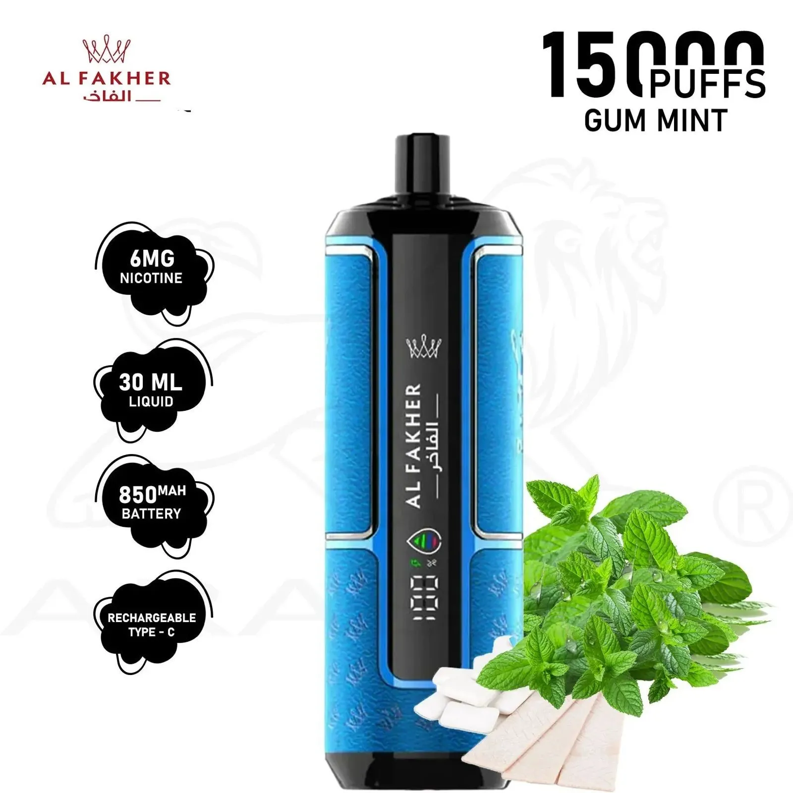 Al Fakher Crown Bar 15K Disposables Vape Gum Mint